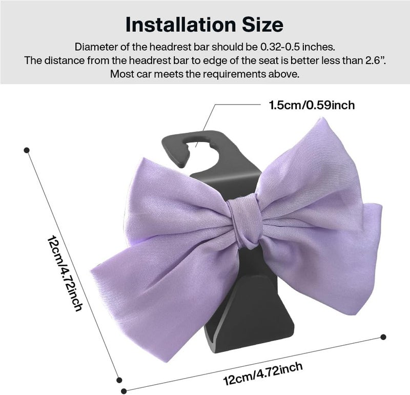 LIFOPY 2 Pack Car Purse Hooks, Cute Bow Car Seat Headrest Hook Hanger for Purses and Bags, Space-Saving Car Accessory (Light purple) - Image 5